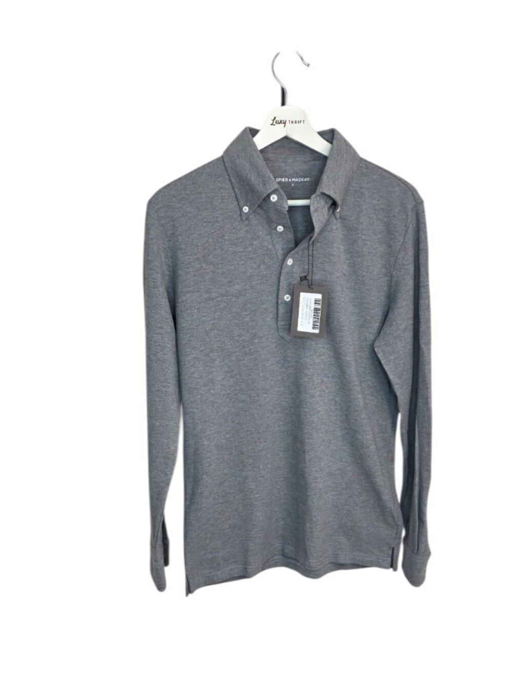 Spier & Mackay Men's Long Sleeve Polo, Grey Melange, Cotton, Size Small
